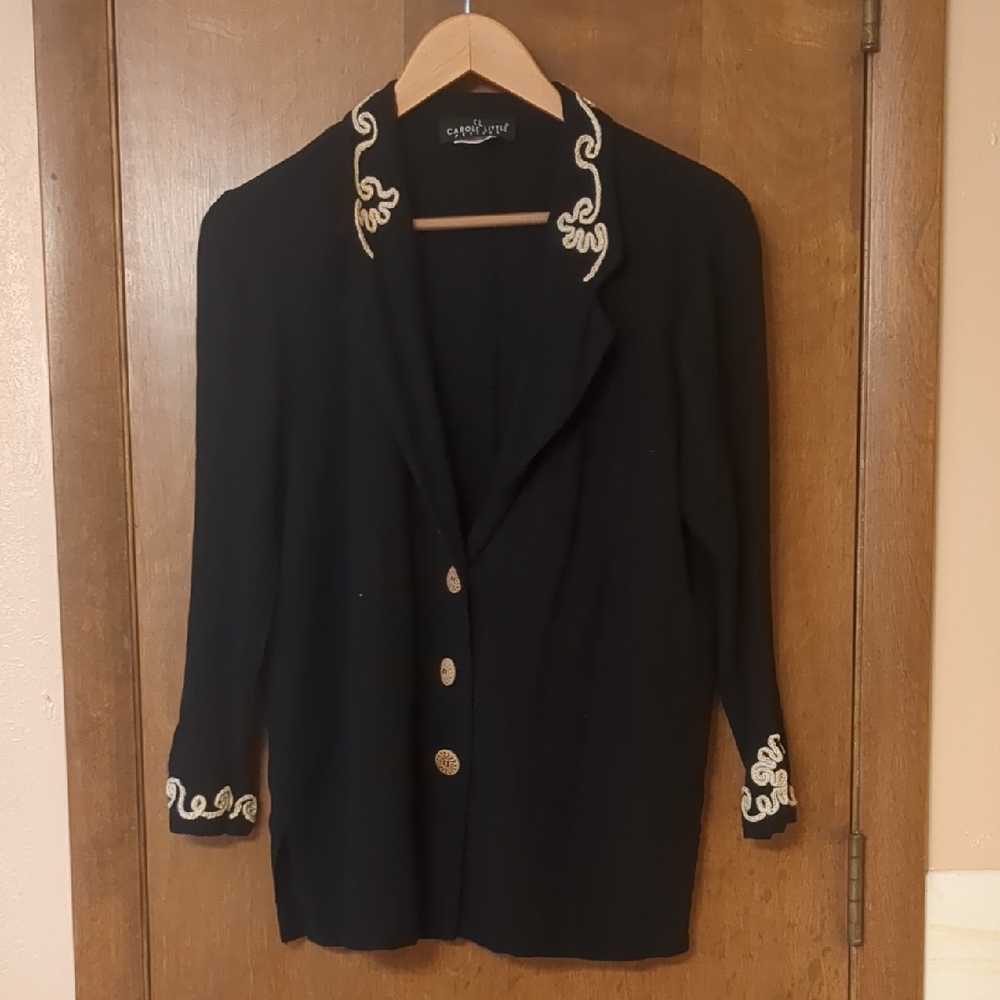 Vintage Carole Little Black Blazer with Embroidered Cuffs Size 10